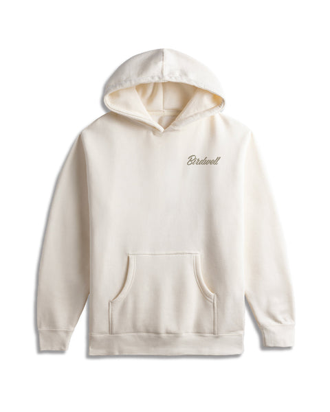 The Pau Hoodie - Bone is a cream-colored heavyweight hoodie with a relaxed fit, front pocket, and 