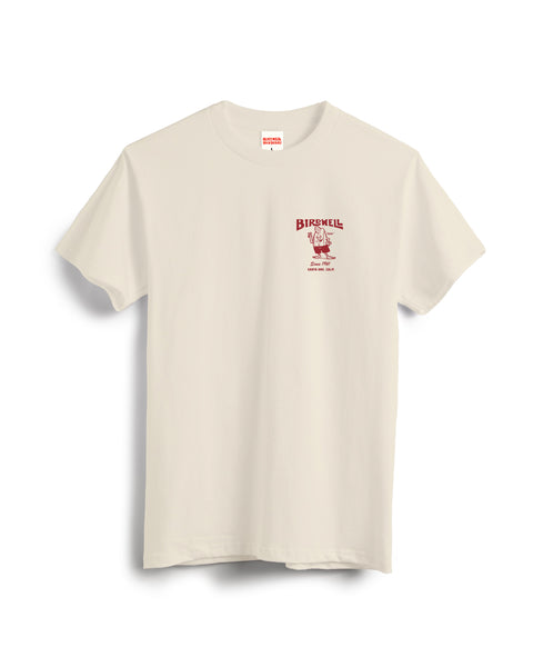 The 61 T-Shirt - Cream is a garment-dyed cotton tee with short sleeves, featuring a small red graphic and 