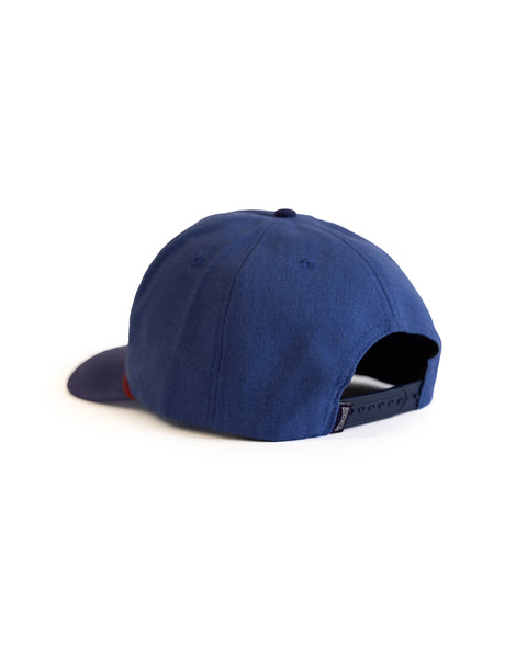 The Trademark Hemp Snapback in Federal Blue/Navy is shown from the back, highlighting its adjustable snapback strap. The 5-panel cap is displayed against a plain white background.