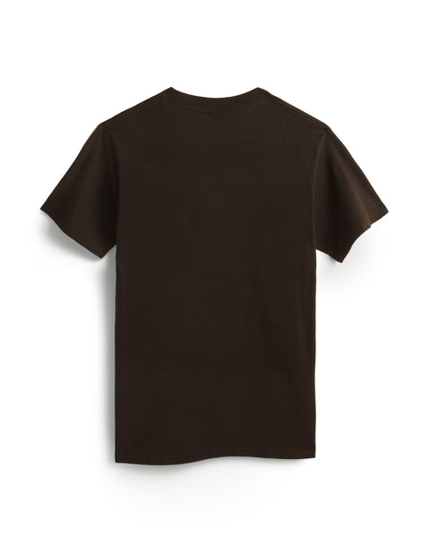 The Taggert T-Shirt - Java, a plain, short-sleeve cotton heavyweight tee in black, is shown laid flat with its back facing up against a white background.