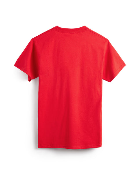 The Taggert T-Shirt - Fuji Red is displayed from the back against a white background, featuring a plain heavyweight cotton design with no visible logos or patterns.