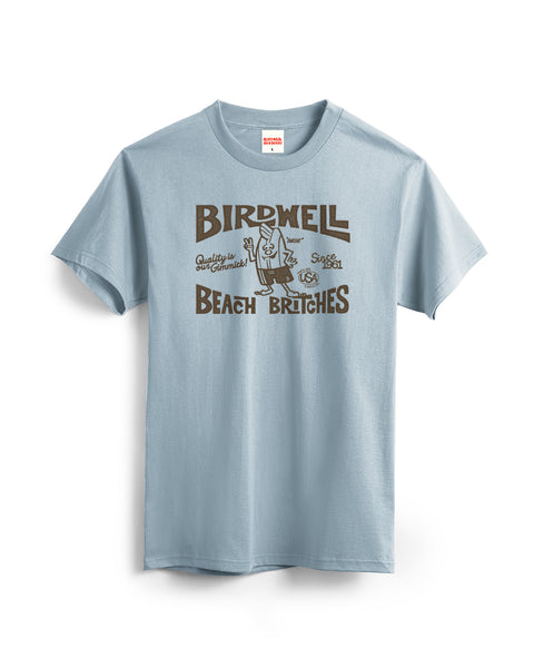The Taggert T-Shirt - Arctic Blue is a light blue cotton tee with brown 