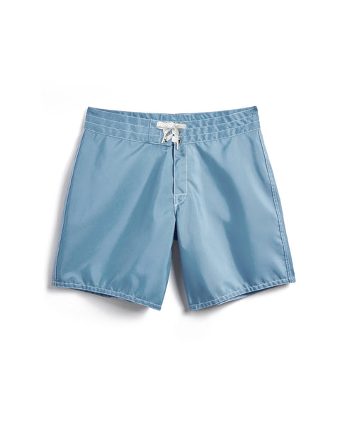 Federal Blue 300 Boardshorts featuring a white drawstring, flat waistband, and straight leg openings. Made in the USA and displayed on a white background.