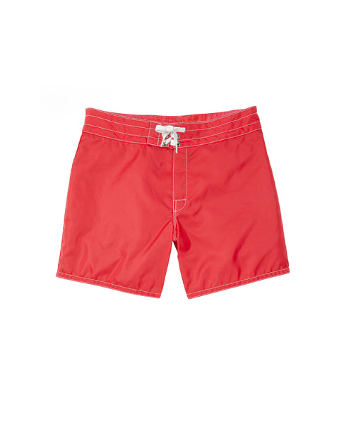 The 310 Boardshorts - Red are durable SurfNyl swim trunks with white stitching and a white drawstring at the waistband, shown on a plain white background.