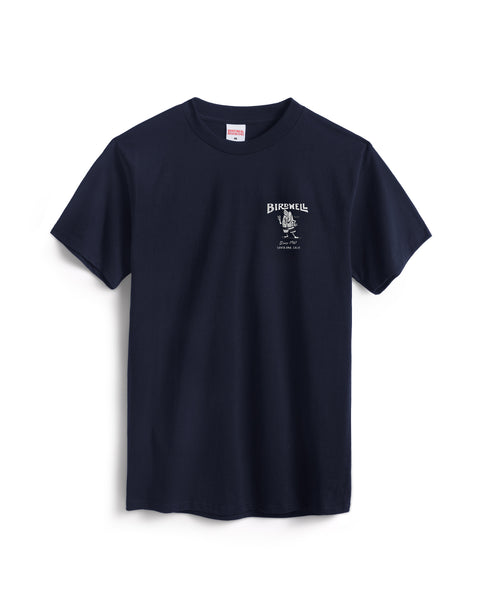 A heavyweight navy cotton 61 T-Shirt featuring a small white Birnell logo and illustration on the left chest, shown against a white background.