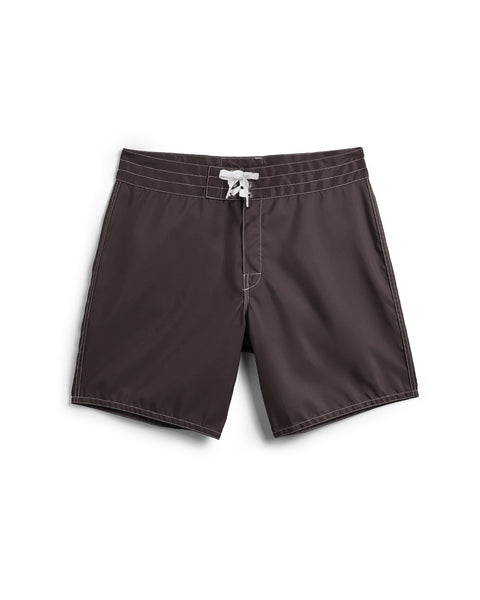 Brown shorts with a white drawstring on a white background