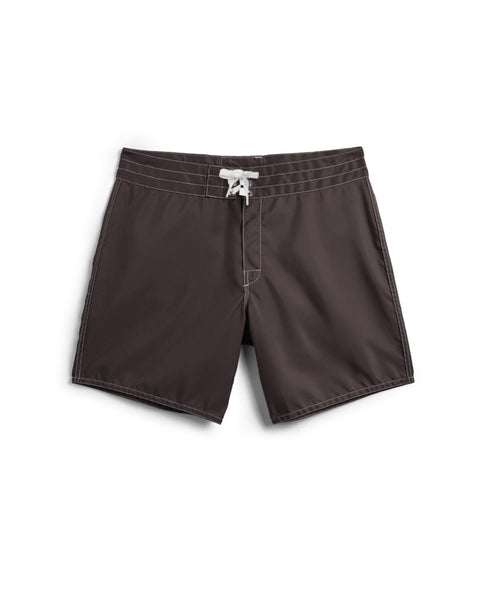 Brown shorts with a white drawstring on a white background