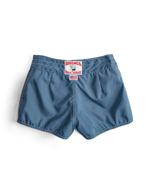 The 400 Boardshorts - Federal Blue are women’s boardshorts made in the USA, featuring white stitching and a red-and-white Birdwell label on the waistband. Shown laid flat on a white background.