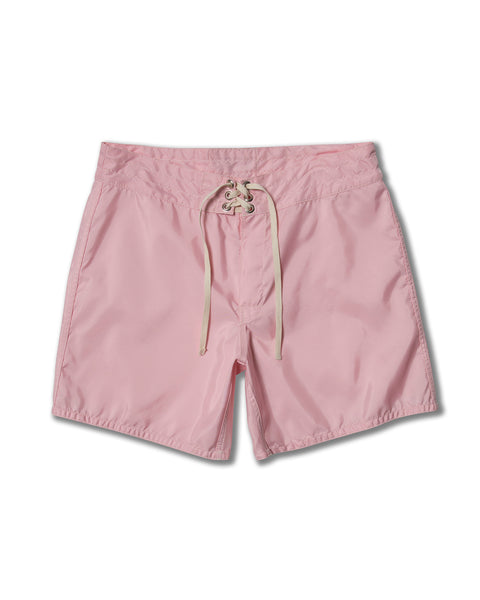 The 310 Boardshorts in Almond Blossom feature a fixed waistband, lace-up front drawstring, and mid-thigh length, shown on a white background.