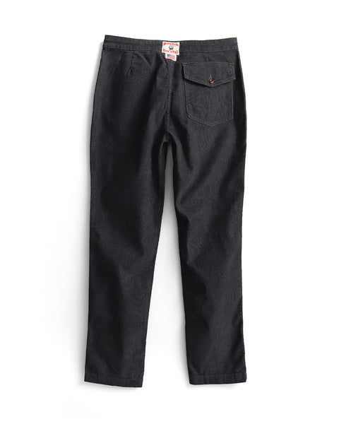 Back view of Classic Corduroy Pants - Charcoal, featuring a single buttoned rear pocket.