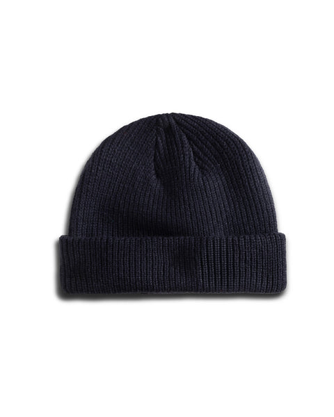 Navy blue License Plate Watchcap - Navy, a wide-ribbed fisherman style beanie with a cuffed brim.