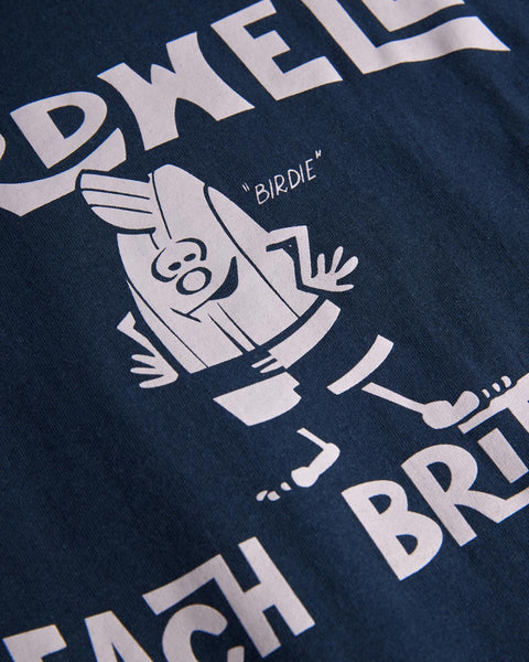 Navy/Slate heavyweight cotton License Plate T-Shirt featuring a vintage-inspired design with bold, playful white graphics and classic style.