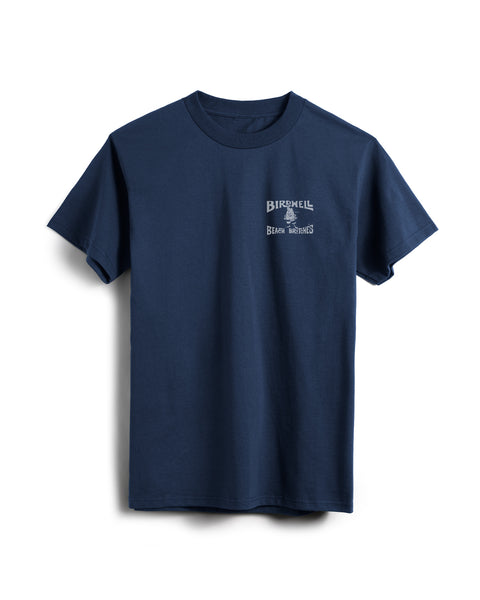 The License Plate T-Shirt - Navy/Slate is a vintage-inspired heavyweight cotton tee made in the USA, featuring small white 