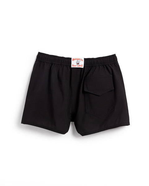 The Women's Wright Short - Black features an elastic waistband, a white and red Birdswell logo tag at the front, and a flap pocket on the right side.