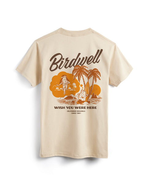 The Daydreamin' Birdie T-Shirt - Sand is a beige cotton heavyweight tee with a relaxed fit, classic Birdwell graphic—features 